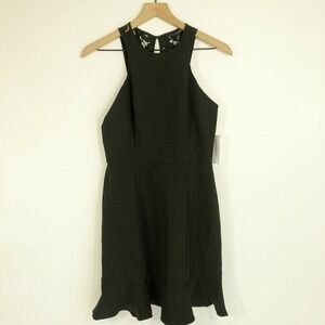 19 Cooper Ruffle Sleeveless Halter Dress Womens XS Black Lace Trim Cocktail NEW